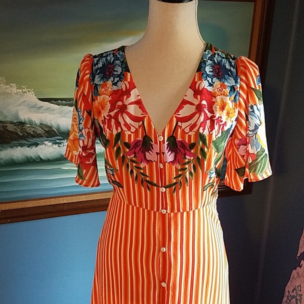 NWOT LULU’STROPICAL FLORAL FULL SKIRT MAXI DRESS - Picture 3 of 13